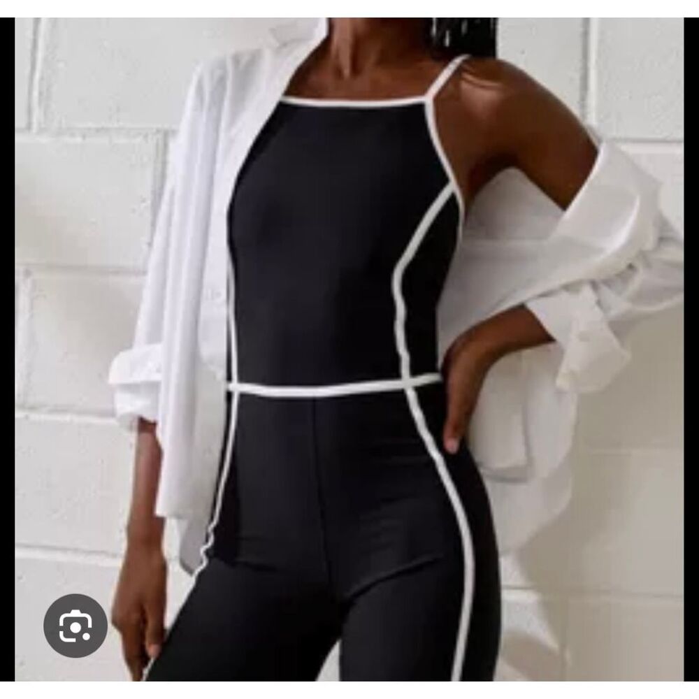 YPB Abercrombie Black White Trim Unitard Shorts sz L EUC
